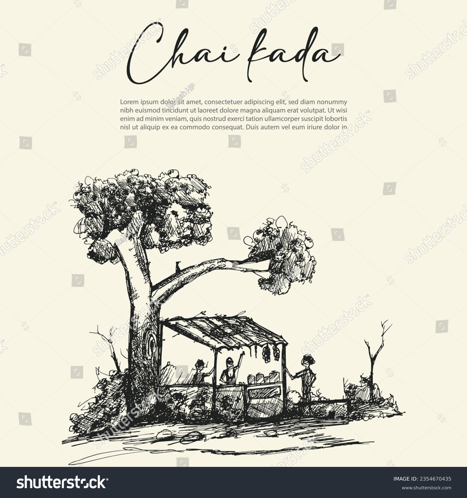 Illustration of Chai Kada | line art of tea shop - Royalty Free Stock ...