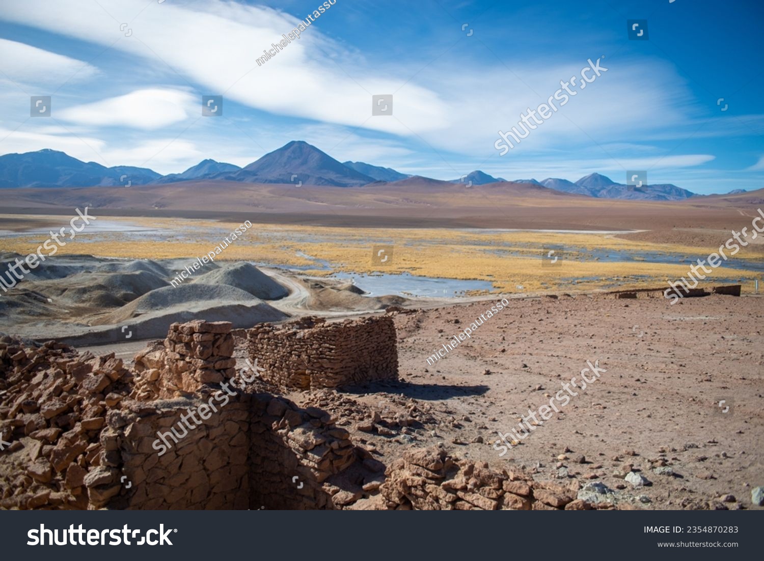 amazing view of the Atacama desert with a close up of interesting stone structure , Antofagasta, Atacama, Chile #2354870283