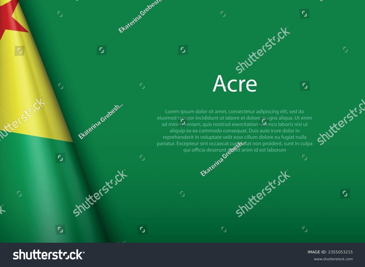3d flag Acre, state of Brazil, isolated on background with copyspace #2355053215
