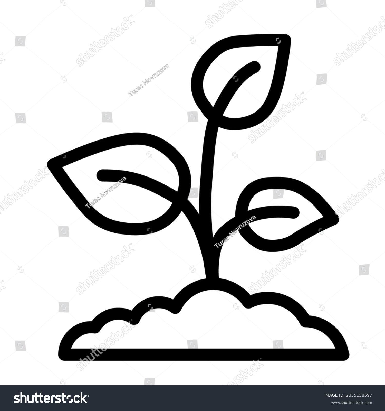 Young growth with three leaves line icon, nature concept, Sprout symbol on white background, growing plant icon in outline style for mobile concept and web design. Vector graphics #2355158597