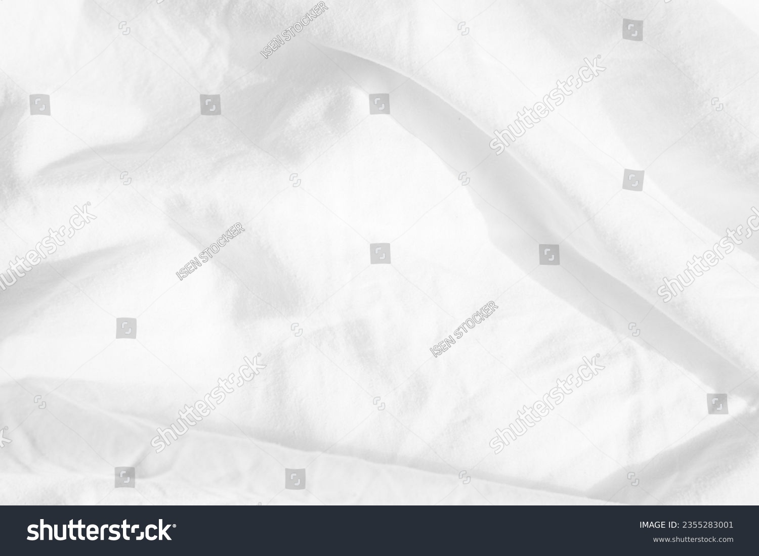 Abstract White Bedding Sheets or White wrinkled fabric background texture and Texture with copy-space :Creased or wrinkled white fabric,Soft focus #2355283001