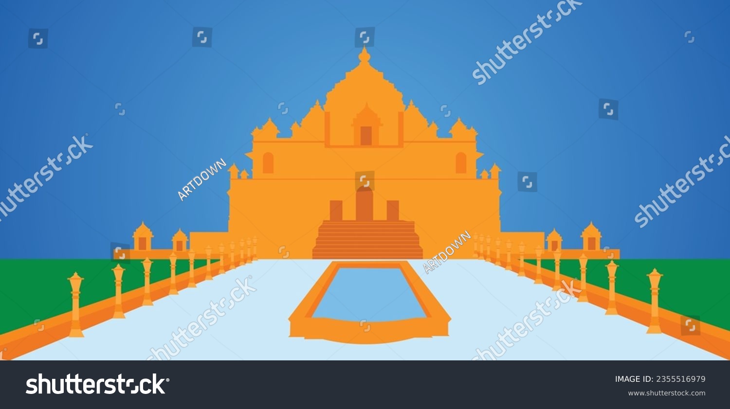 Hindu Temple vector Indian Temple poster with - Royalty Free Stock ...