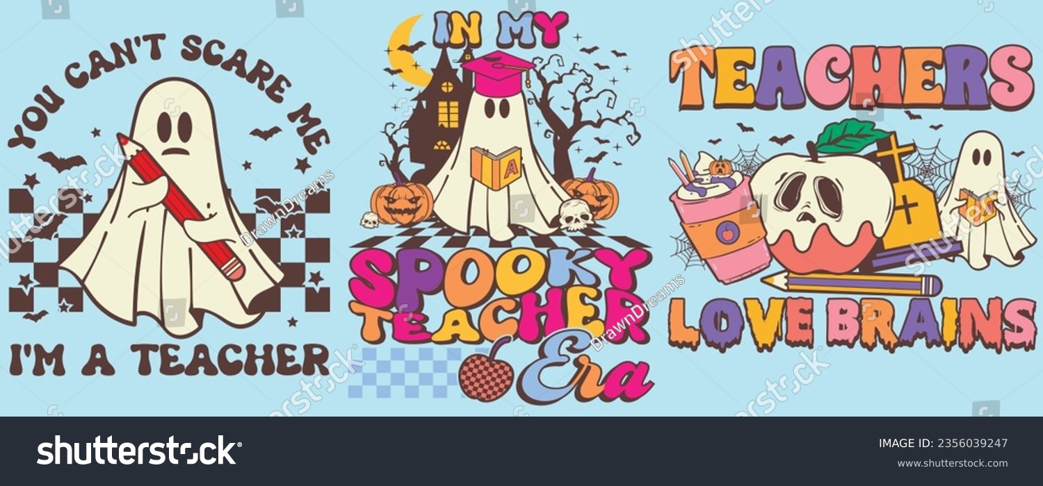 Retro Halloween Groovy Ghosts Teachers Bundle - Royalty Free Stock ...