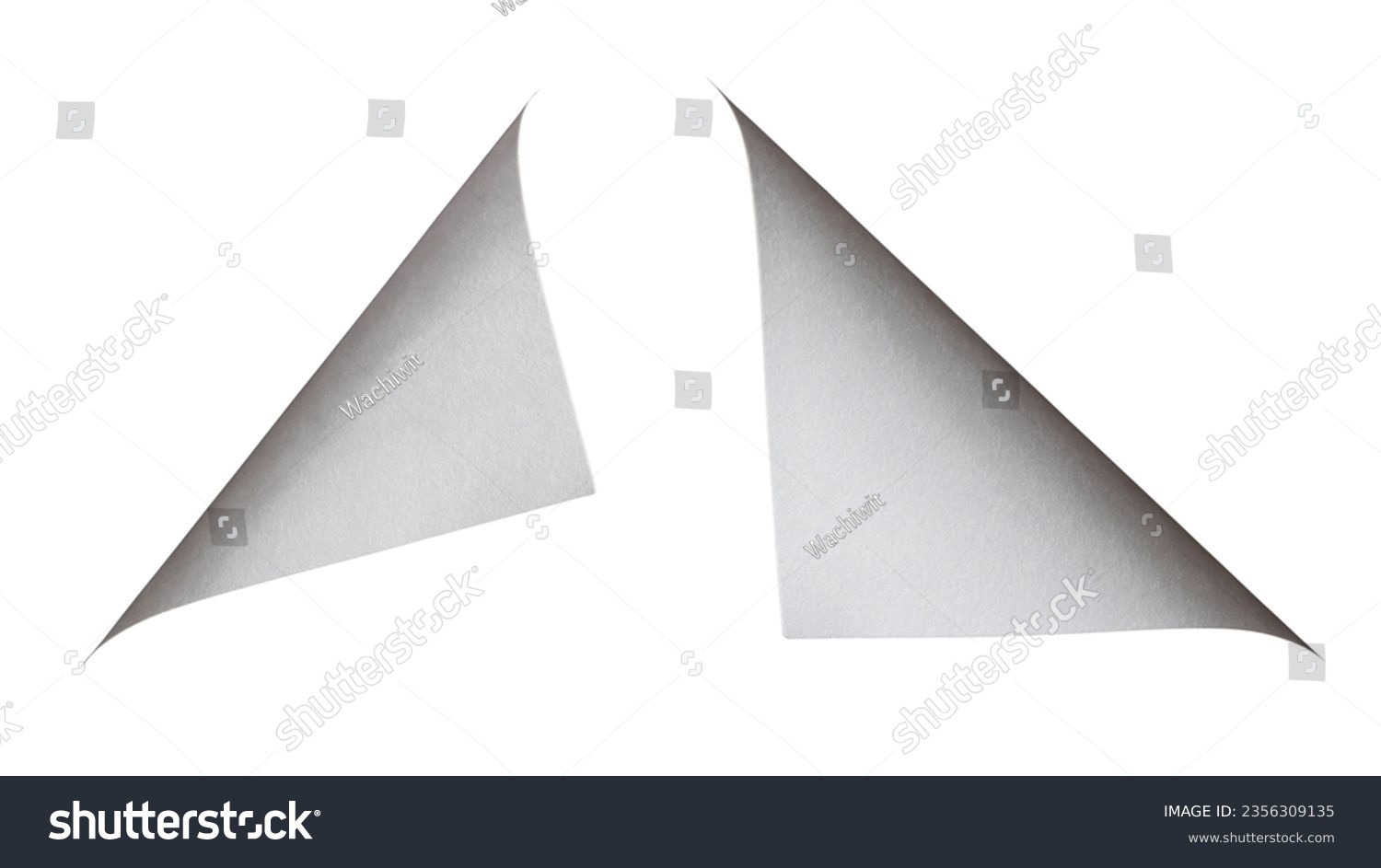 Curled corner of a white paper on white background with clipping path #2356309135