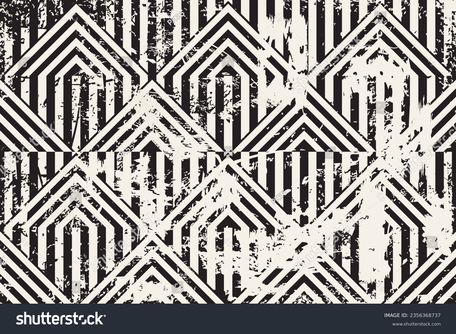 Abstract geometric seamless pattern with an effect of attrition. Vector shabby geometric carpet. Vintage background for ceramic tile, wallpaper, linoleum, textile, rug, web page #2356368737