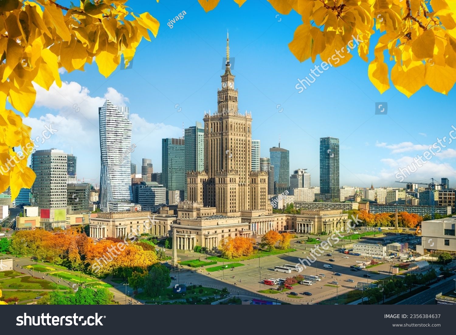 Autumn in Warsaw, top view of the Palace of Culture in Poland #2356384637
