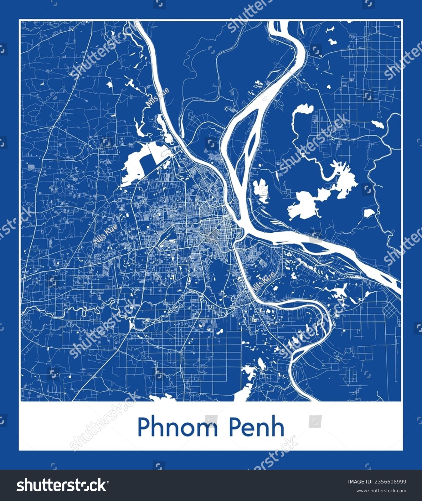 City Map Phnom Penh Cambodia Asia blue print - Royalty Free Stock ...