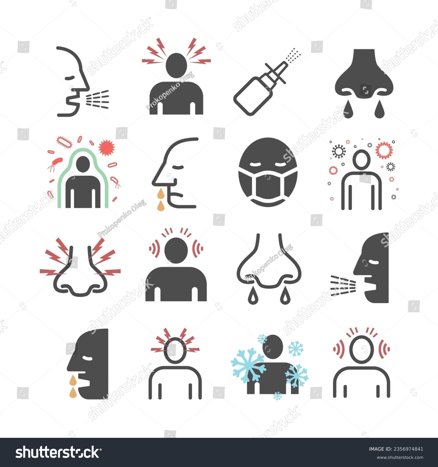 Rhinitis. Symptoms, Treatment. Line icons set. - Royalty Free Stock ...