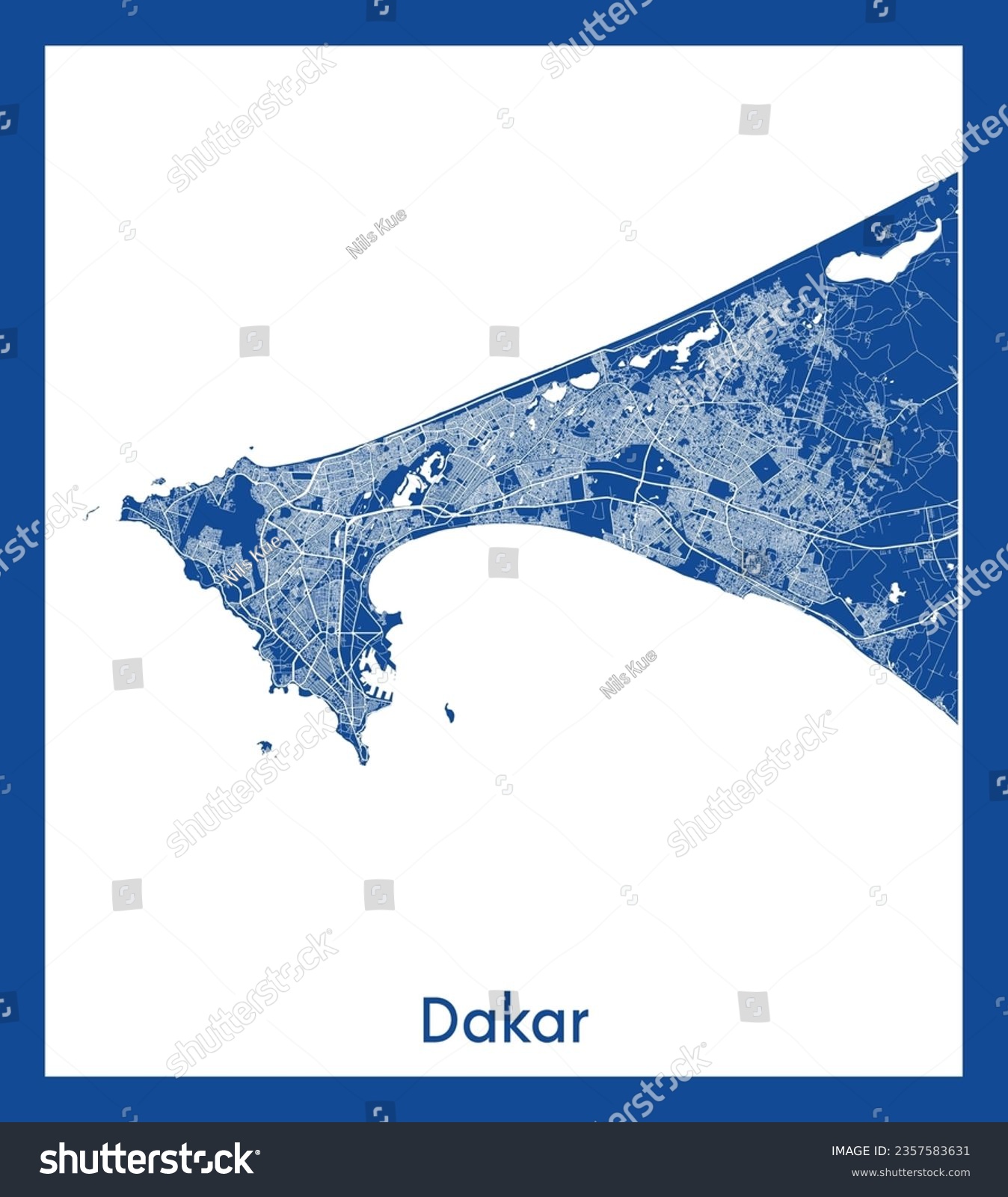 City Map Dakar Senegal Africa blue print round - Royalty Free Stock ...