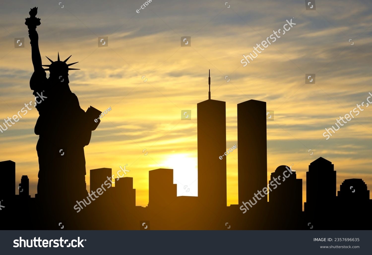 New York City Skyline with Twin Towers. World - Royalty Free Stock ...