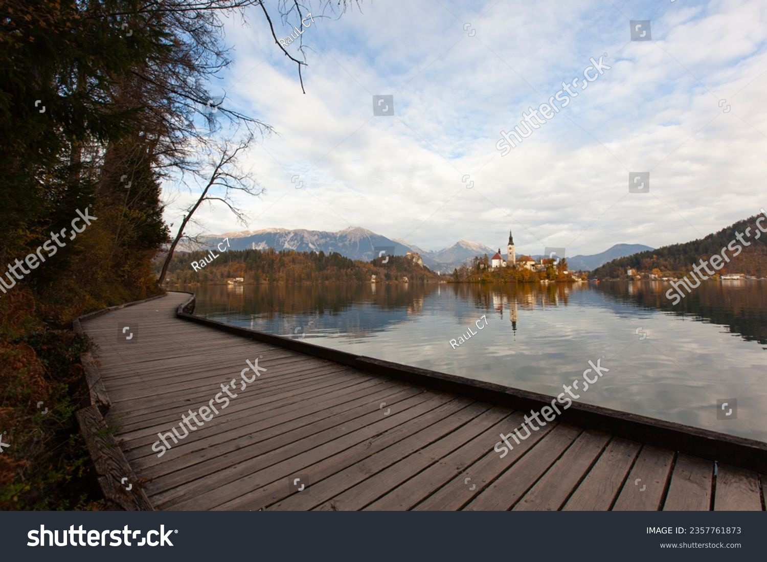 Lake Bled Reflections and Sunset Time in the Julian Alps, Autumn Season European Alps, Bled Radovljica, Slovenia #2357761873