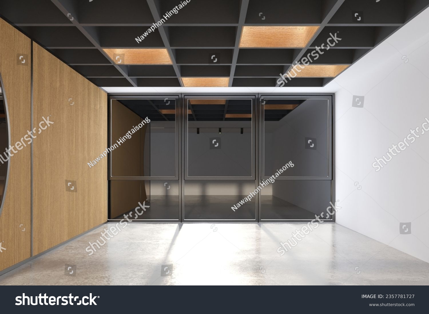 modern empty office interior with window on black background #2357781727