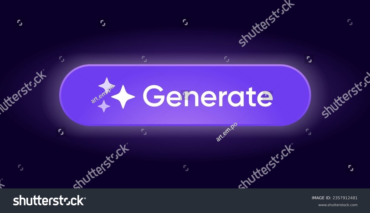 Generate AI button. LLM artificial intelligence icon. Machine learning generator. Generate text and image pressbutton prompt. Magic stars sign. Chat brain assistant. Vector illustration. #2357912481