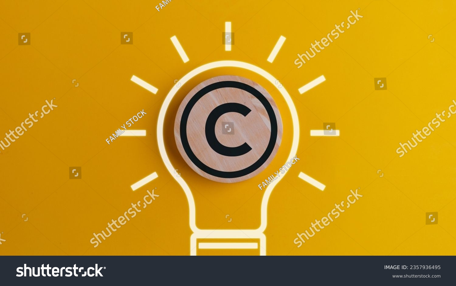 Copyright protect idea concept, author rights and patent intellectual property, Copyright icon inside light bulb. #2357936495