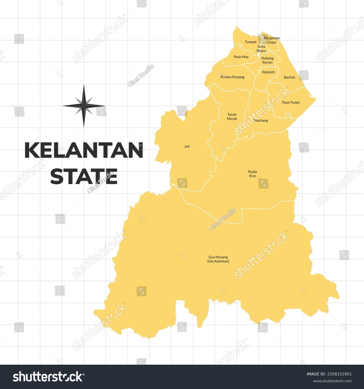 Kelantan State map illustration. Map of state in - Royalty Free Stock ...