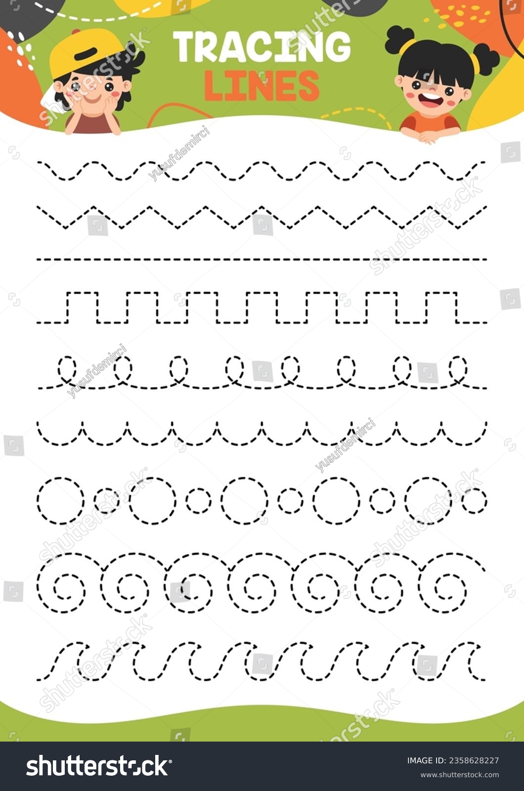 Tracing Lines Exercise Worksheet For Kids - Royalty Free Stock Vector ...