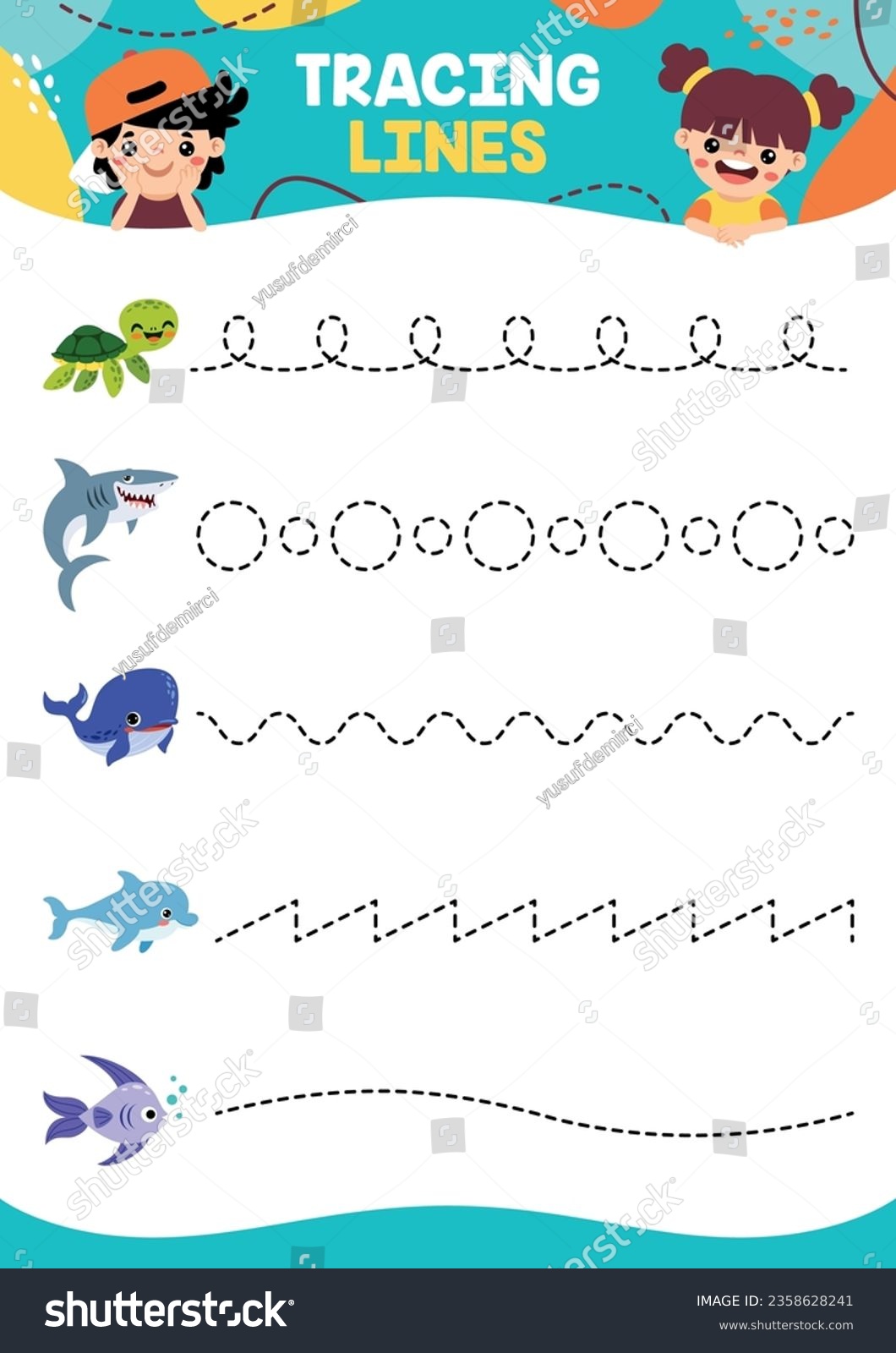 Tracing Lines Exercise Worksheet For Kids - Royalty Free Stock Vector ...