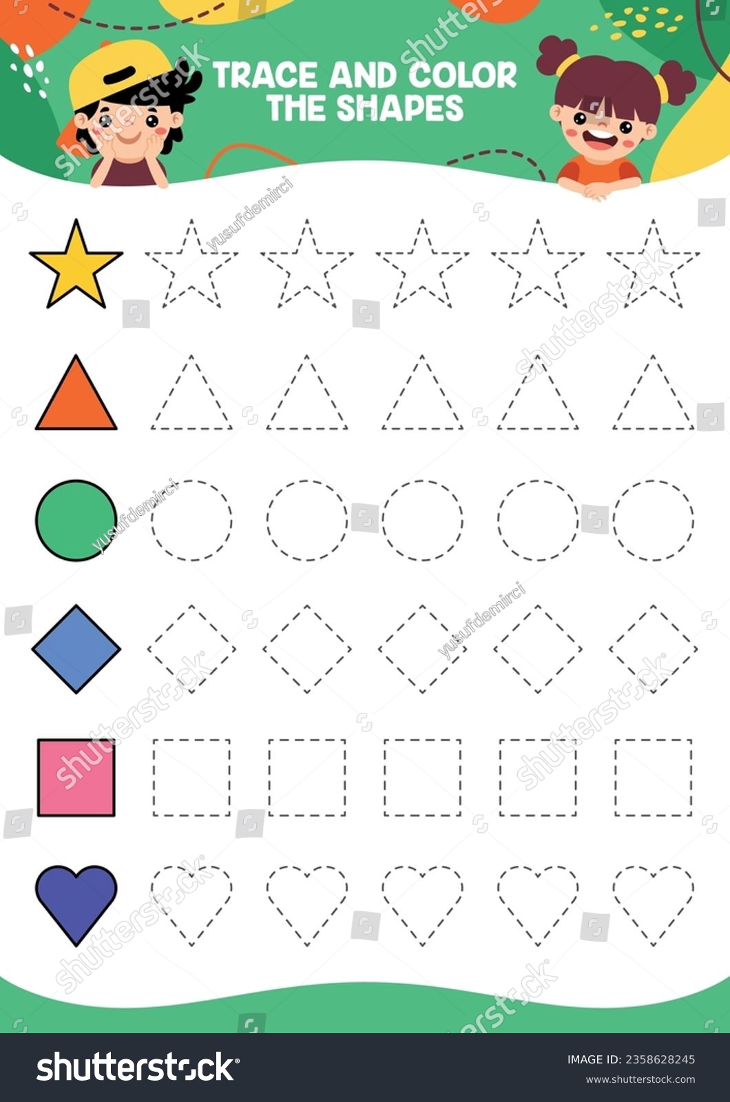 Tracing Lines Exercise Worksheet For Kids - Royalty Free Stock Vector ...