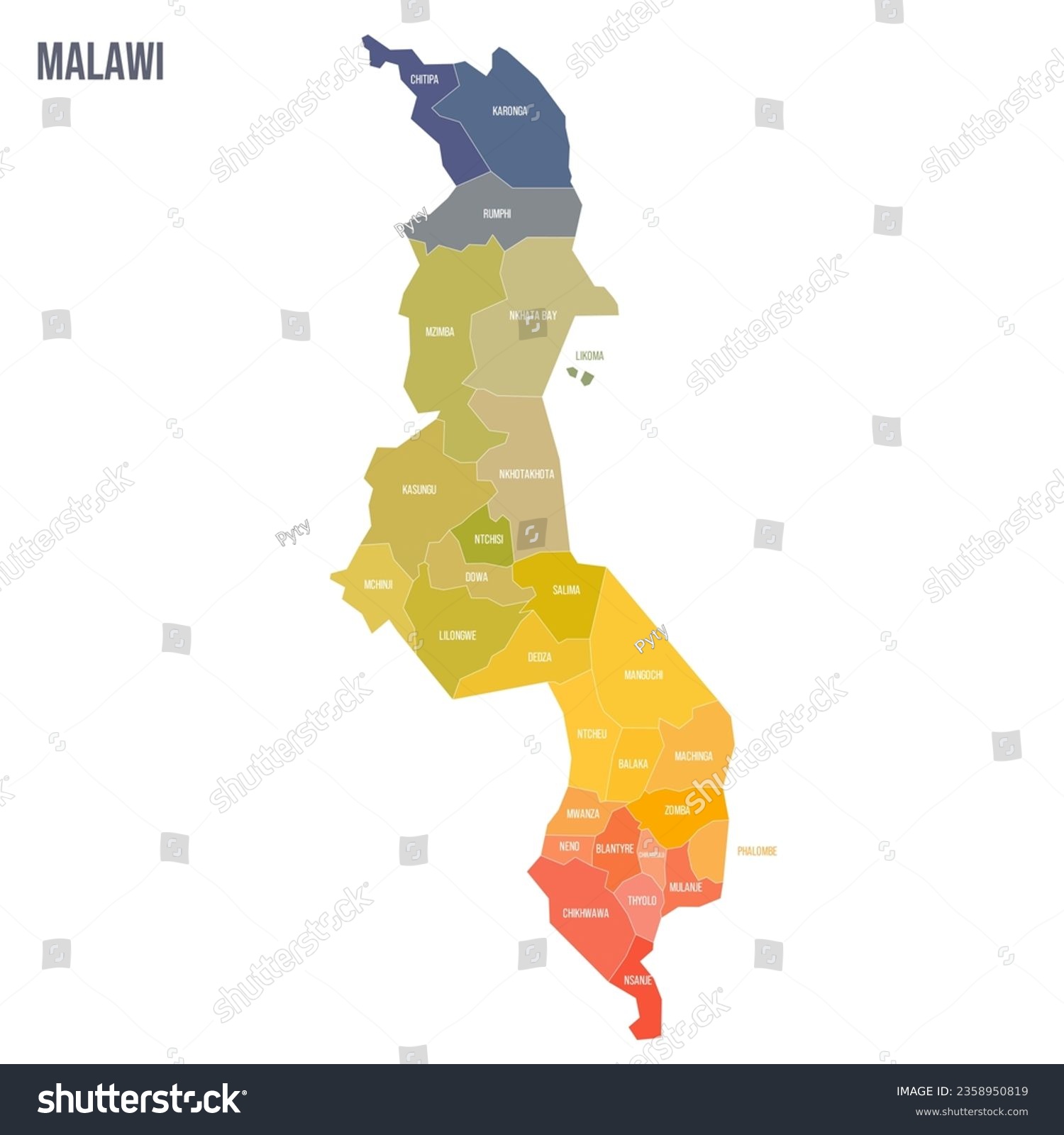 Malawi political map of administrative divisions - Royalty Free Stock ...