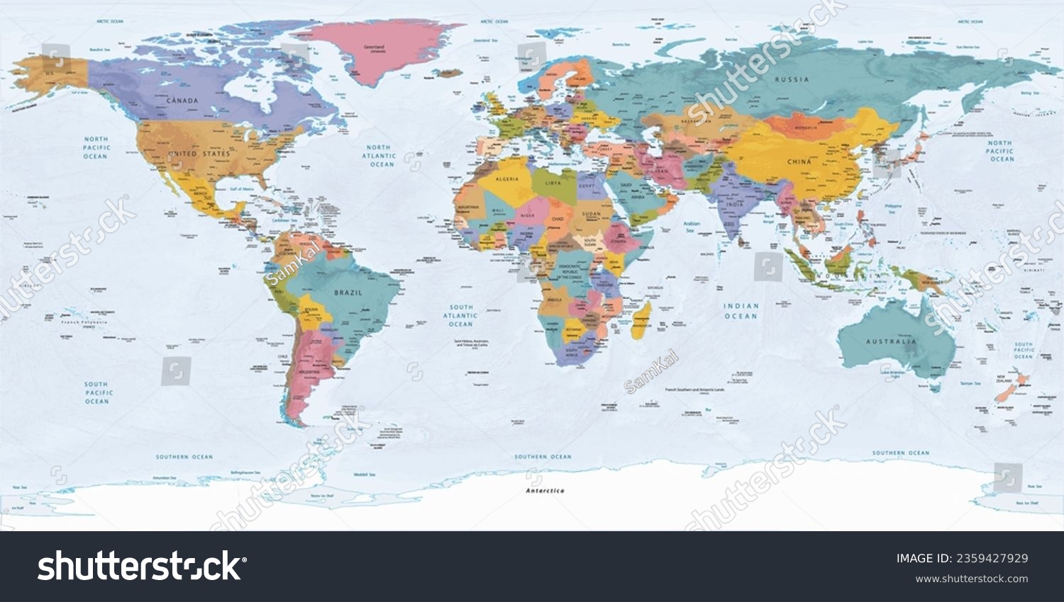 Political world map Equirectangular projection - Royalty Free Stock ...