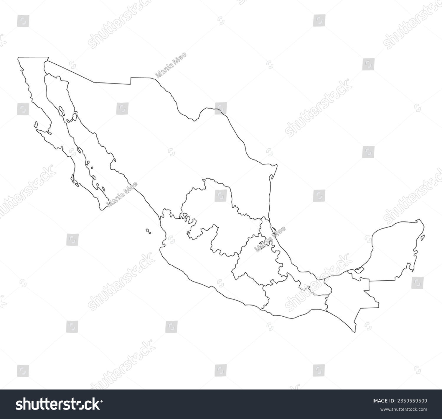 Map of Mexico with administrative regions in - Royalty Free Stock ...