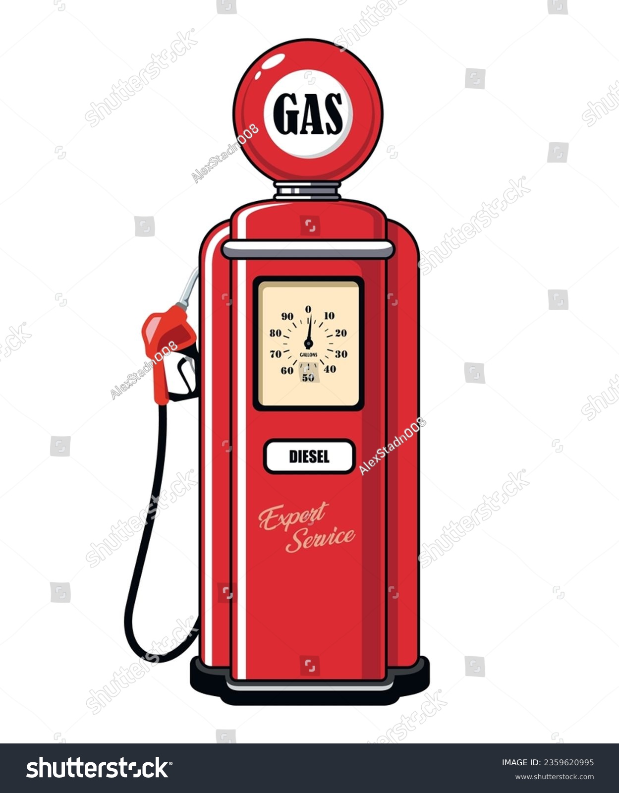 vector retro gas pump in red color isolated on - Royalty Free Stock