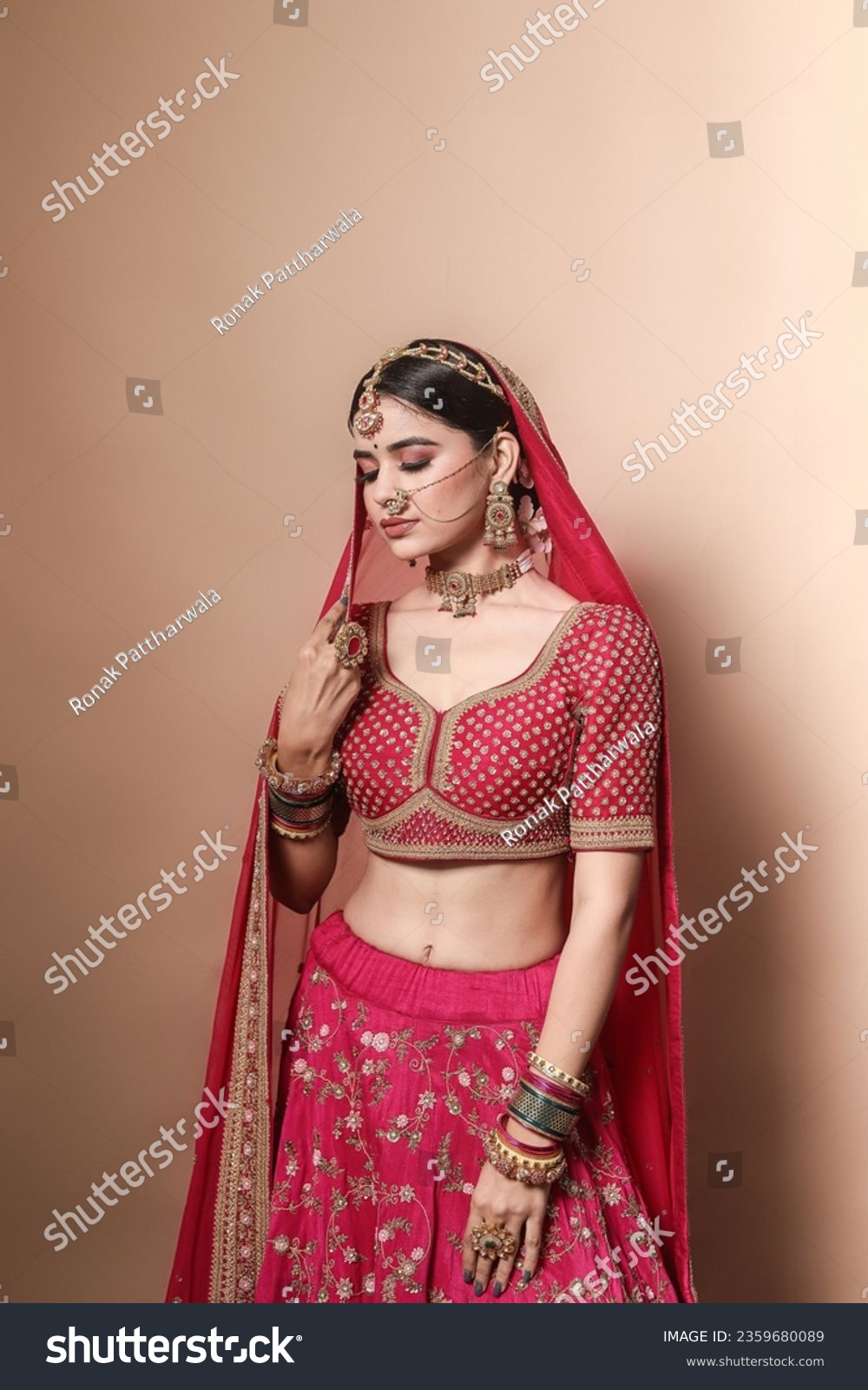 Beautiful Indian bridal in studio shot. 
Magnificent young Indian bride in luxurious bridal  #2359680089