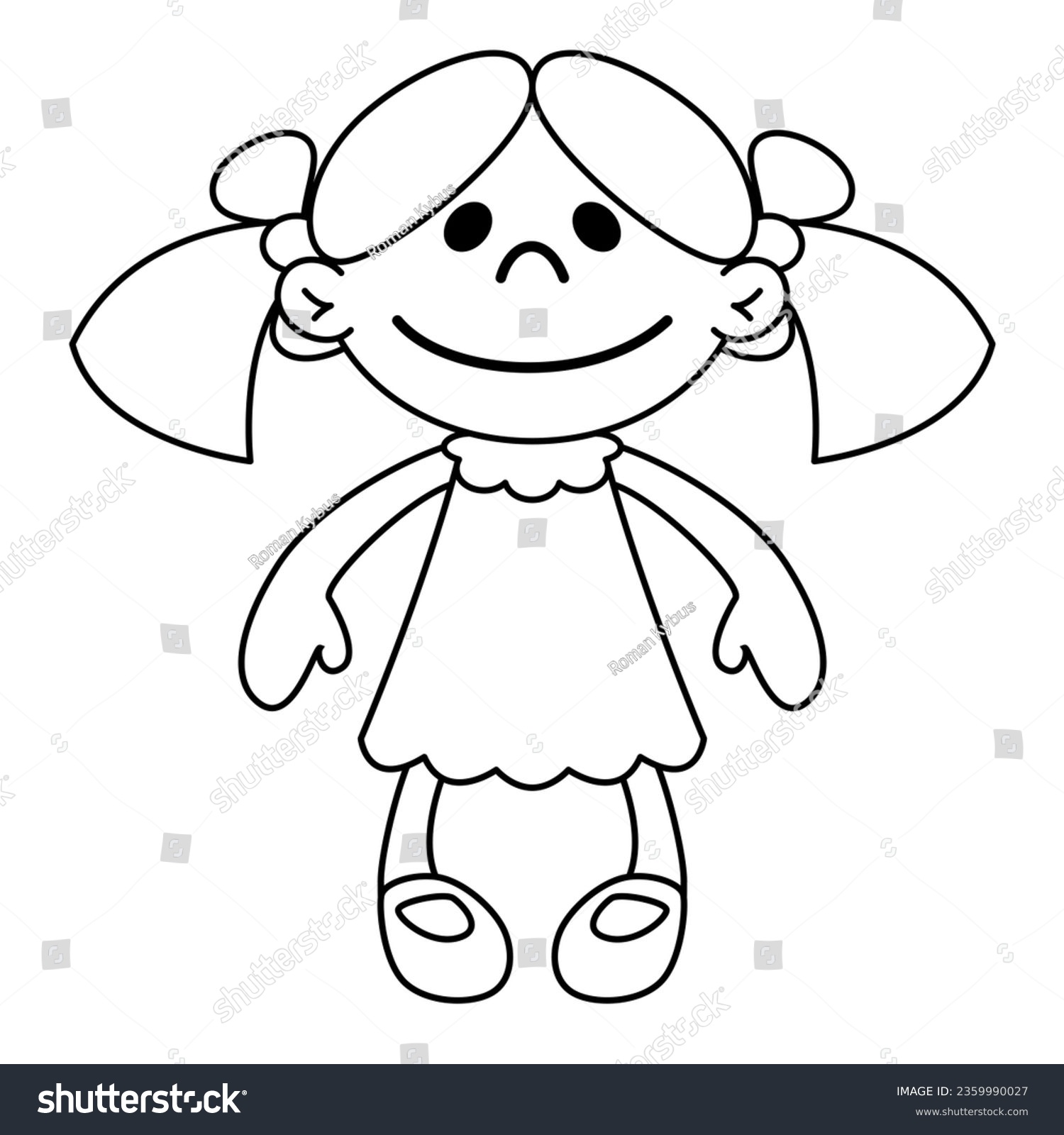 Doll, Black And White Vector Cartoon - Royalty Free Stock Vector 