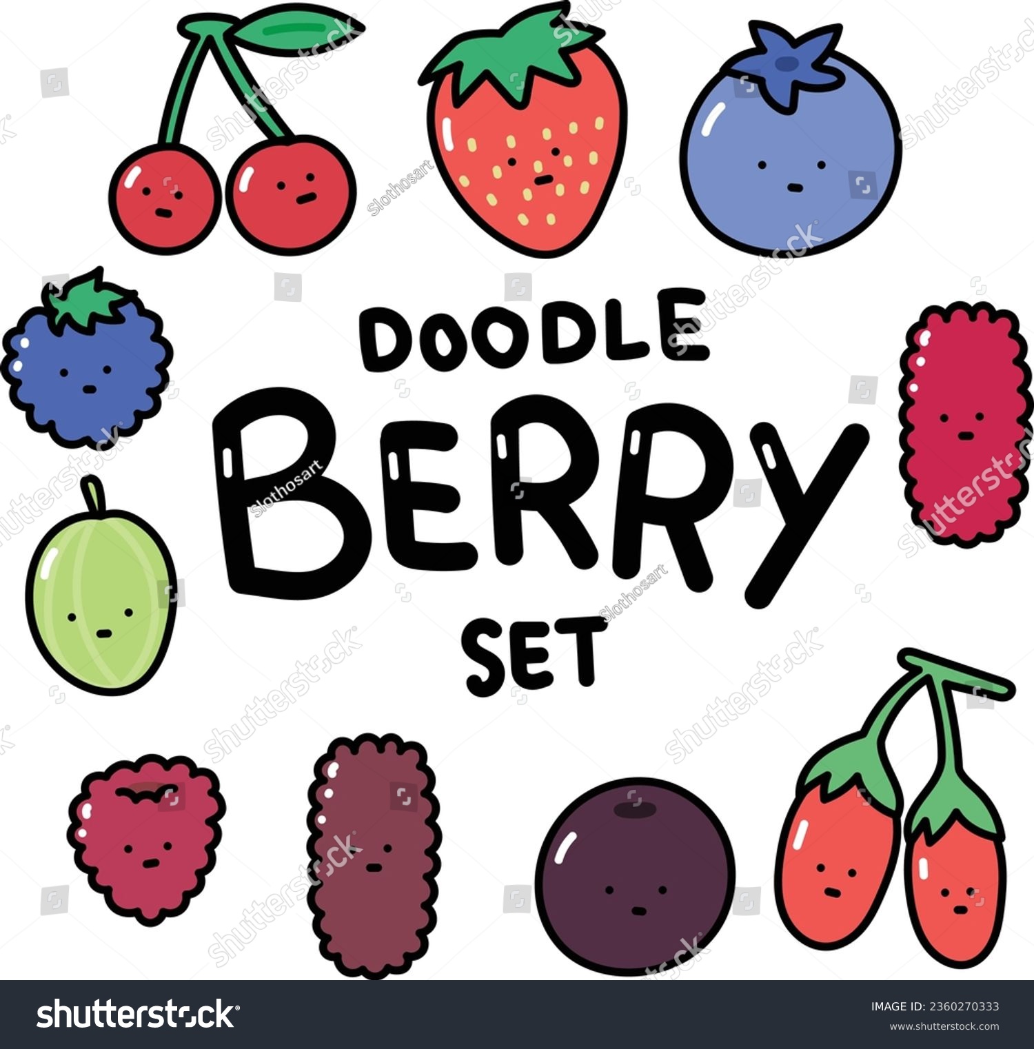 cute doodle fruits hand drawn berries set cherry - Royalty Free Stock ...