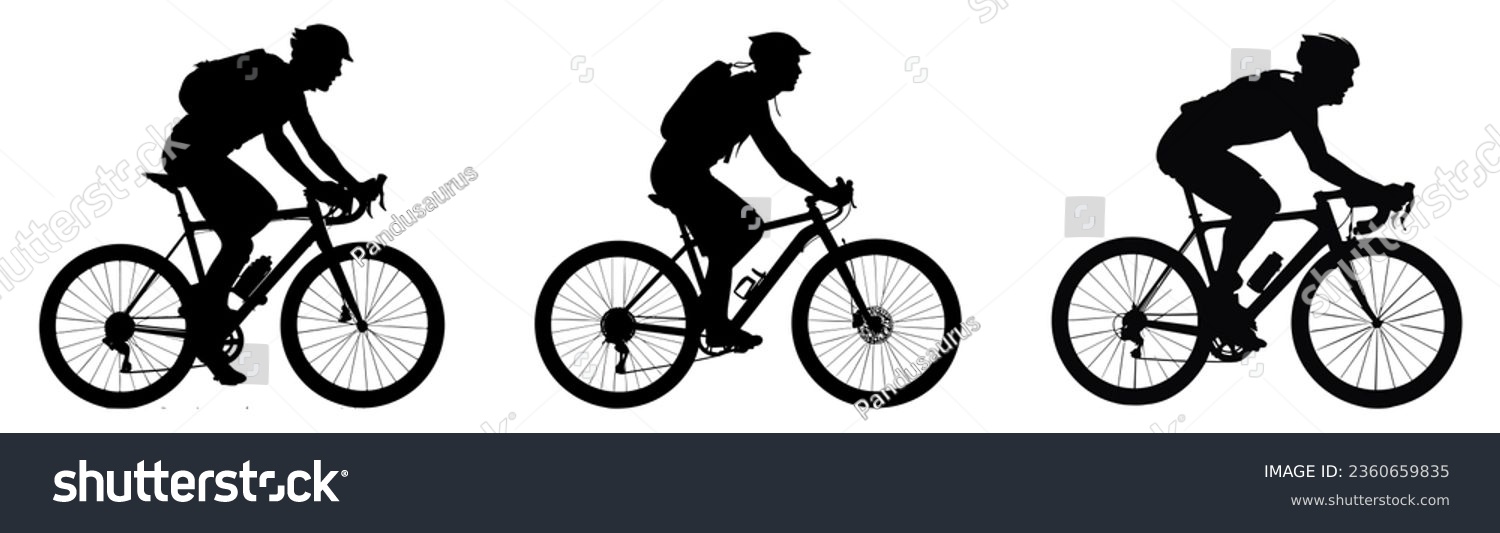 set of silhouettes of people riding bicycle. cyclist side view. isolated on a background. eps 10 #2360659835