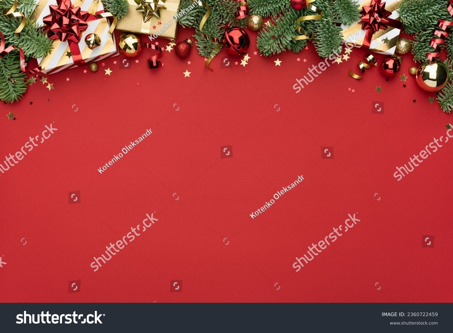 Red Christmas or New Year Ornament Border Background #2360722459