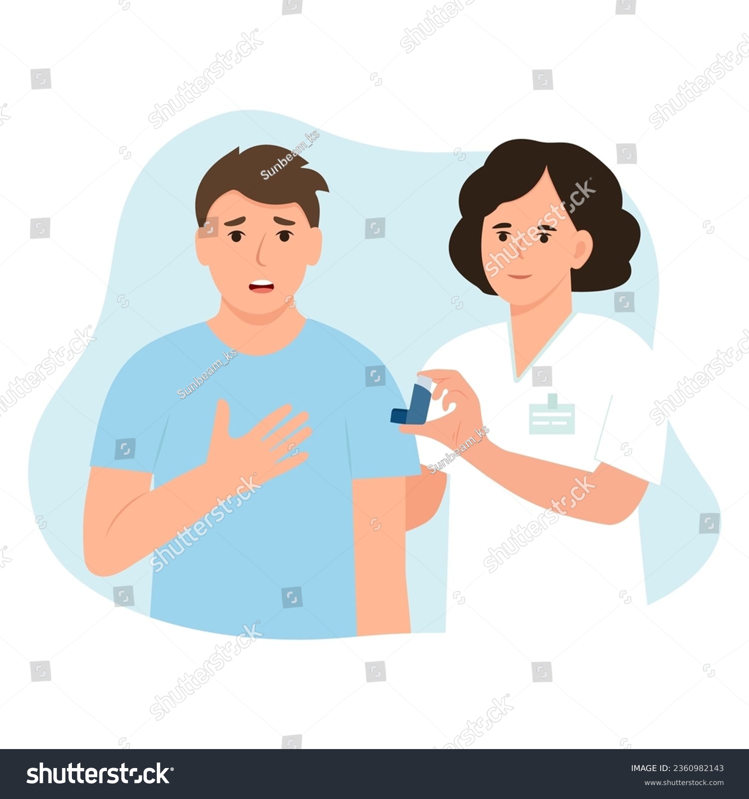 A doctor is giving inhaler to patient with - Royalty Free Stock Vector ...