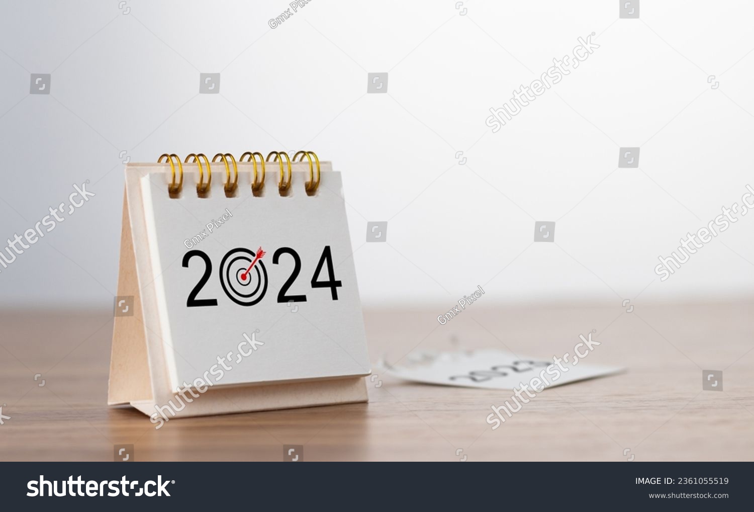 2024 Happy New year background. Turns over a calendar sheet. Setup objective target business cost and budget planning of new year concept. year change from 2023 to 2024. #2361055519