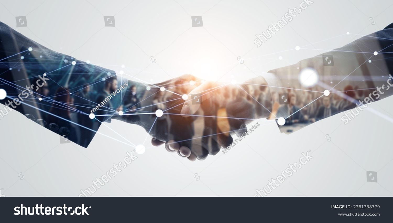 Group of multinational people  shaking hands and communication network concept. Wide angle visual for banners or advertisements. #2361338779
