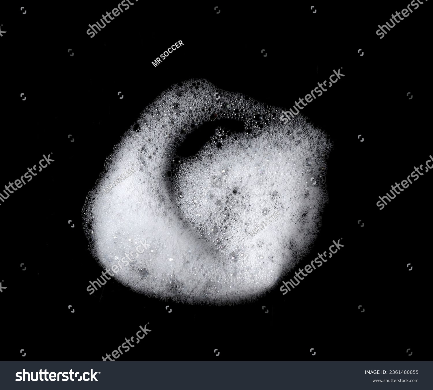 liquid white foam from soap or shampoo or shower gel Abstract soap bubbles. Set foam, soap bubble isolated on black, with clipping path texture and background.	
 #2361480855