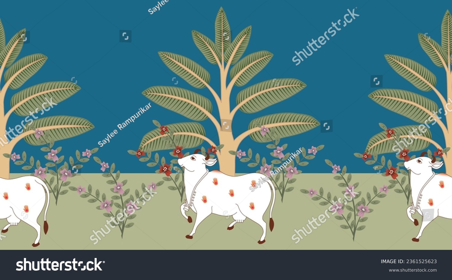 Pichwai cow border pattern , seamless pattern , Royalty Free Stock