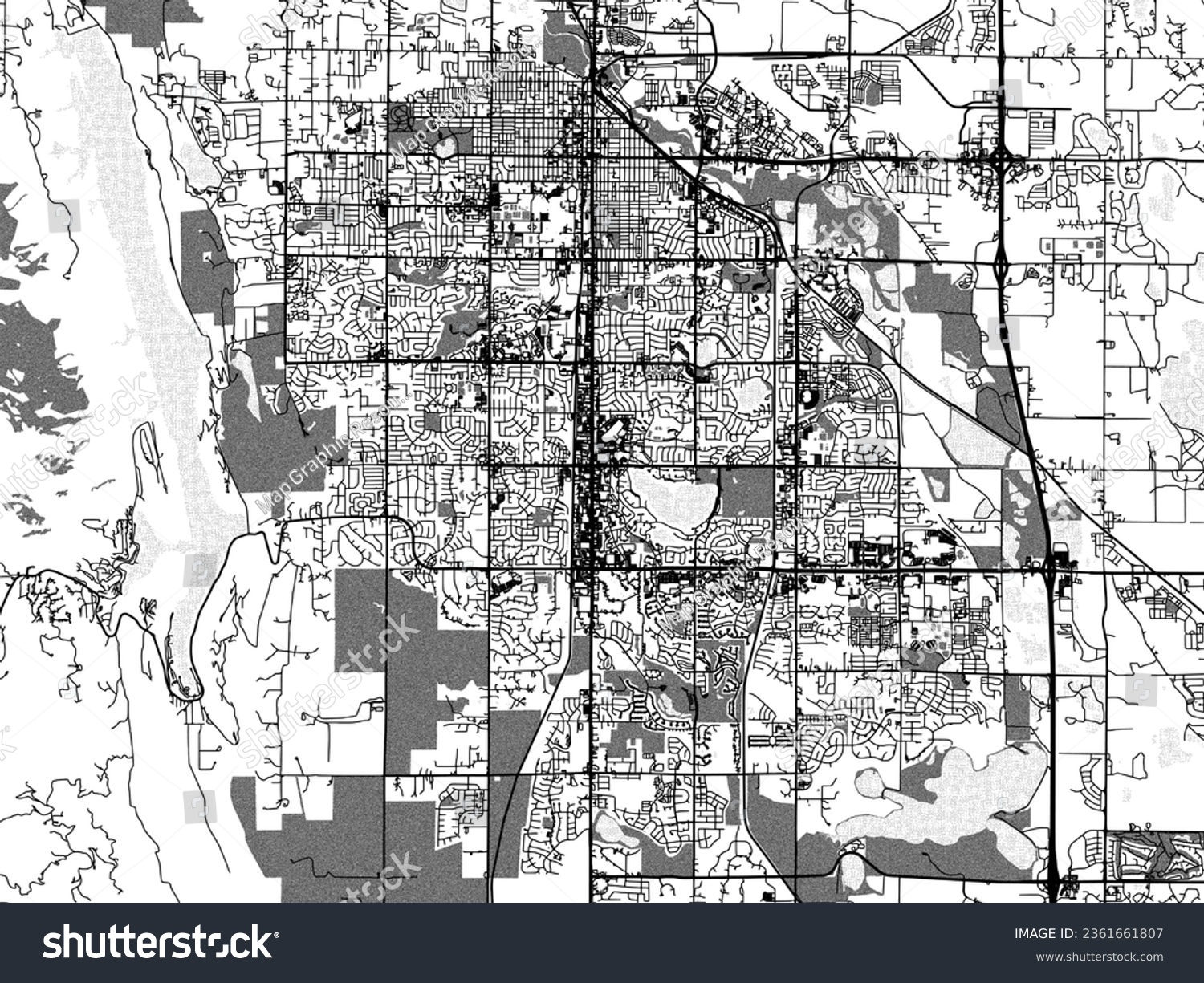 Greyscale vector city map of Fort Collins - Royalty Free Stock Vector ...