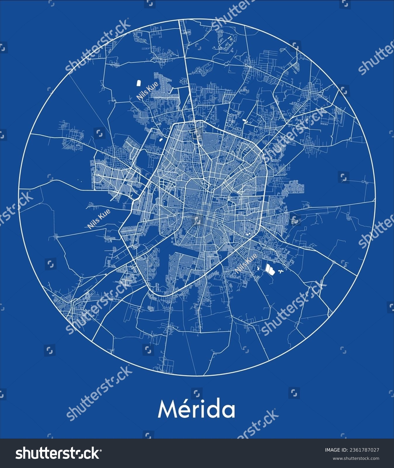 Merida Mexico North America City Map blue print - Royalty Free Stock ...