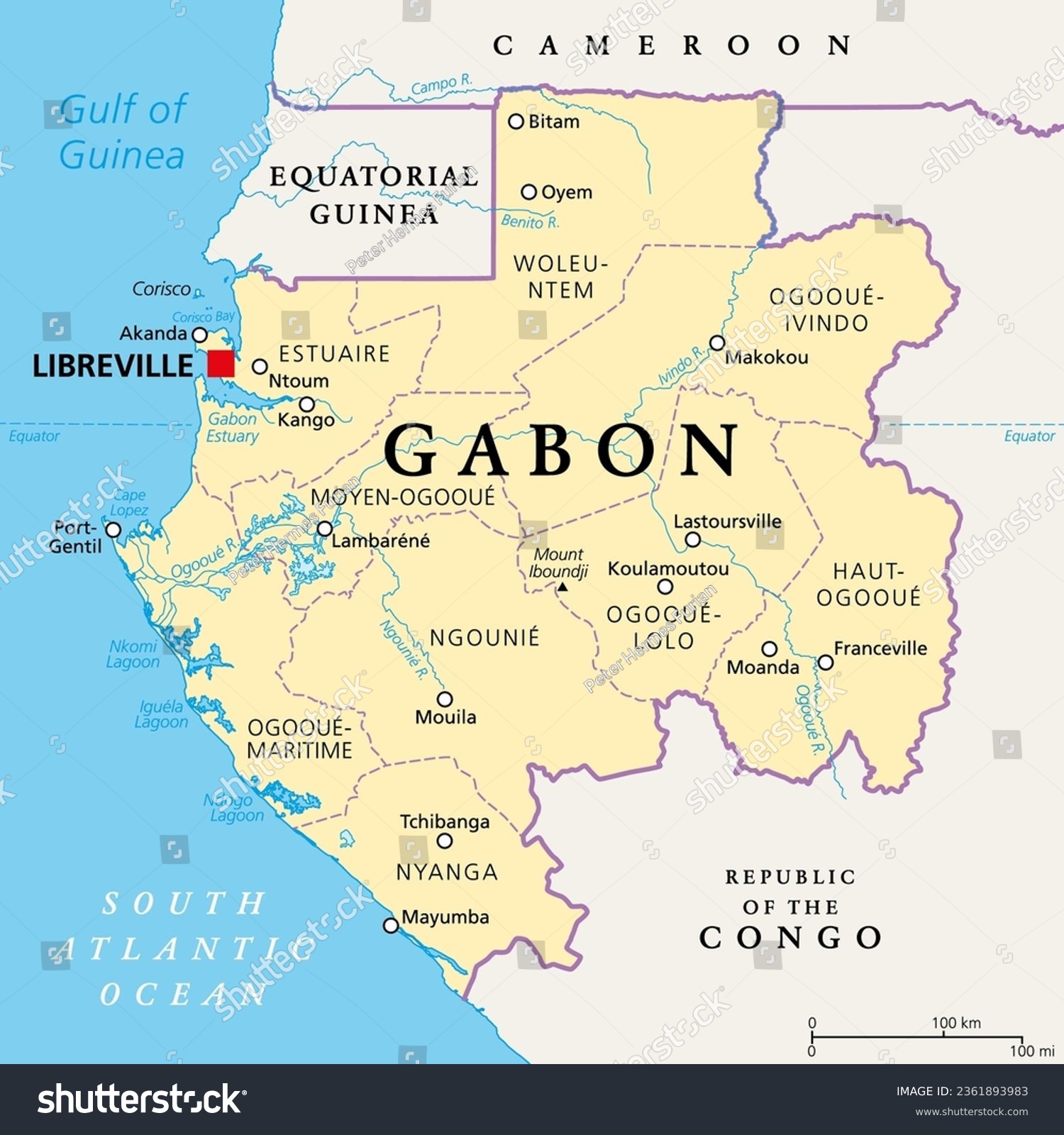 Gabon Political Map Gabonese Republic With Royalty Free Stock   Avopix 2361893983 