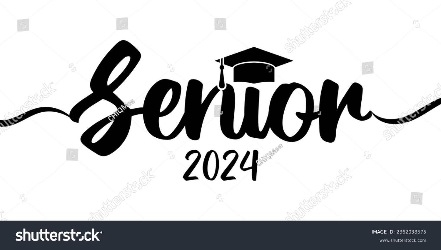 Senior 2024 typography. Black text isolated onwhite background. Vector illustration of a graduating class of 2024. graphics elements for t-shirts, and the idea for the sign #2362038575