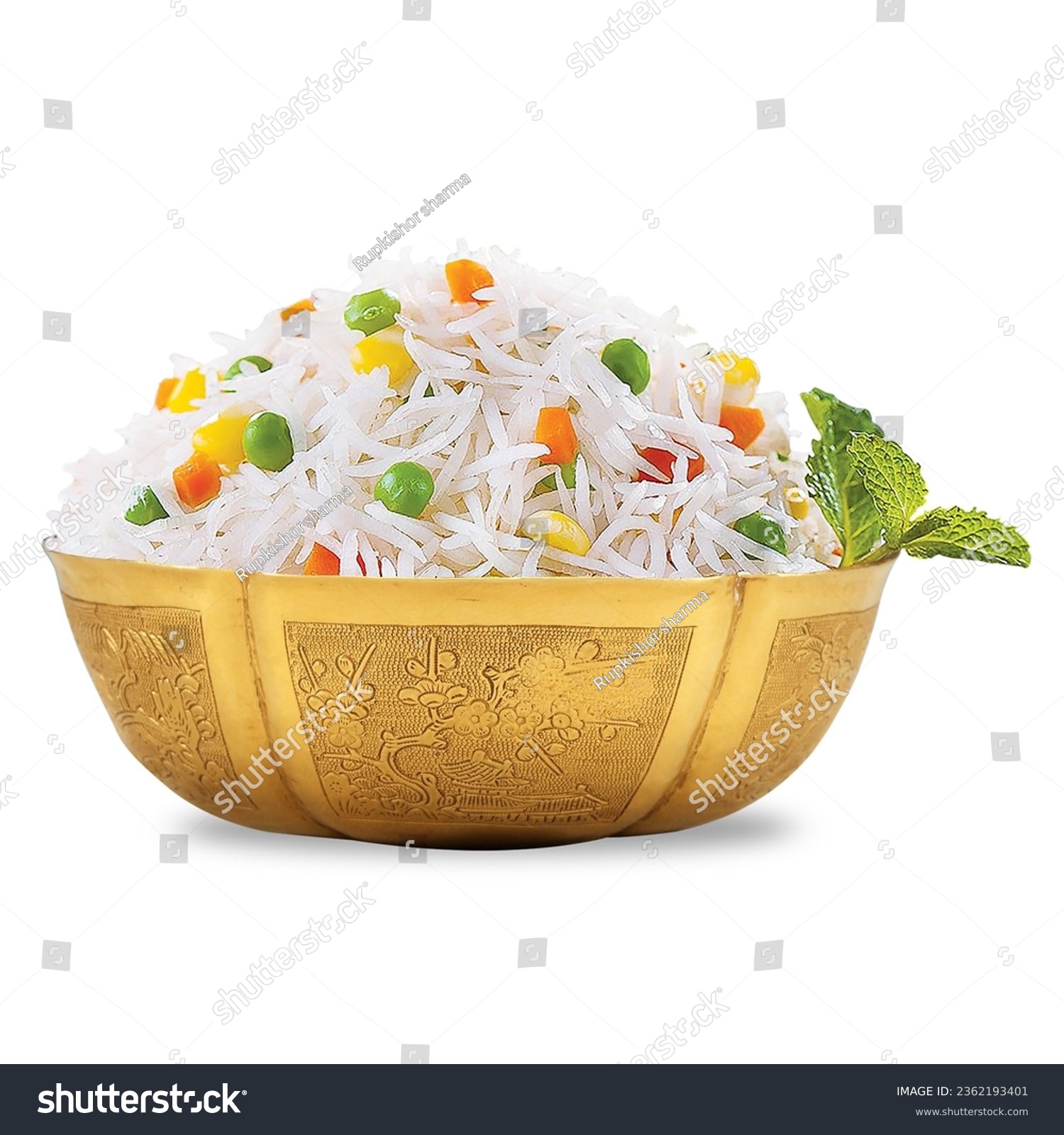 Rice in golden bowl, White Rice, Golden Bowl, Rice #2362193401