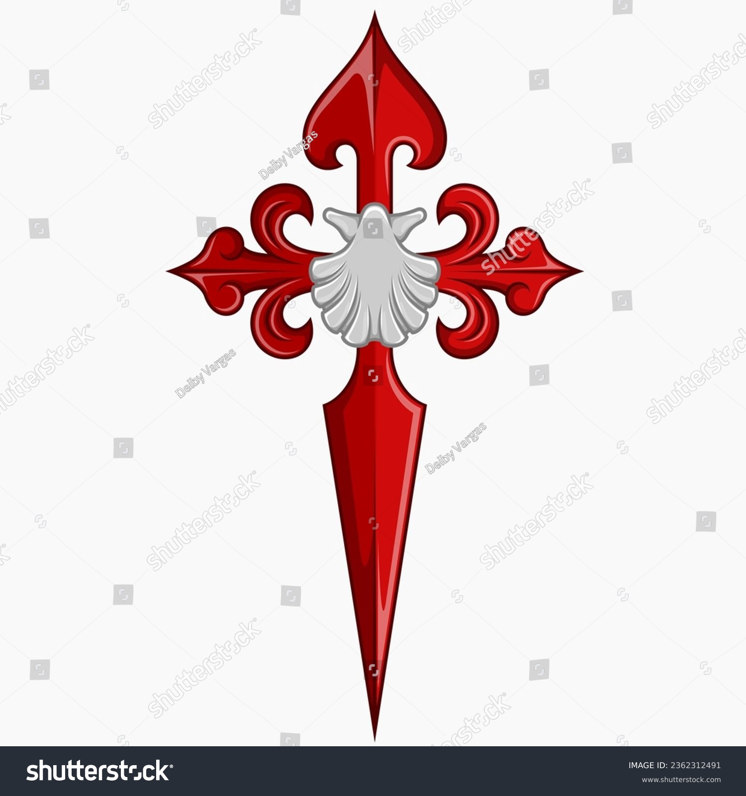 Vector design of christian symbology of the apostle santiago, Cross of the apostle Santiago with venera #2362312491