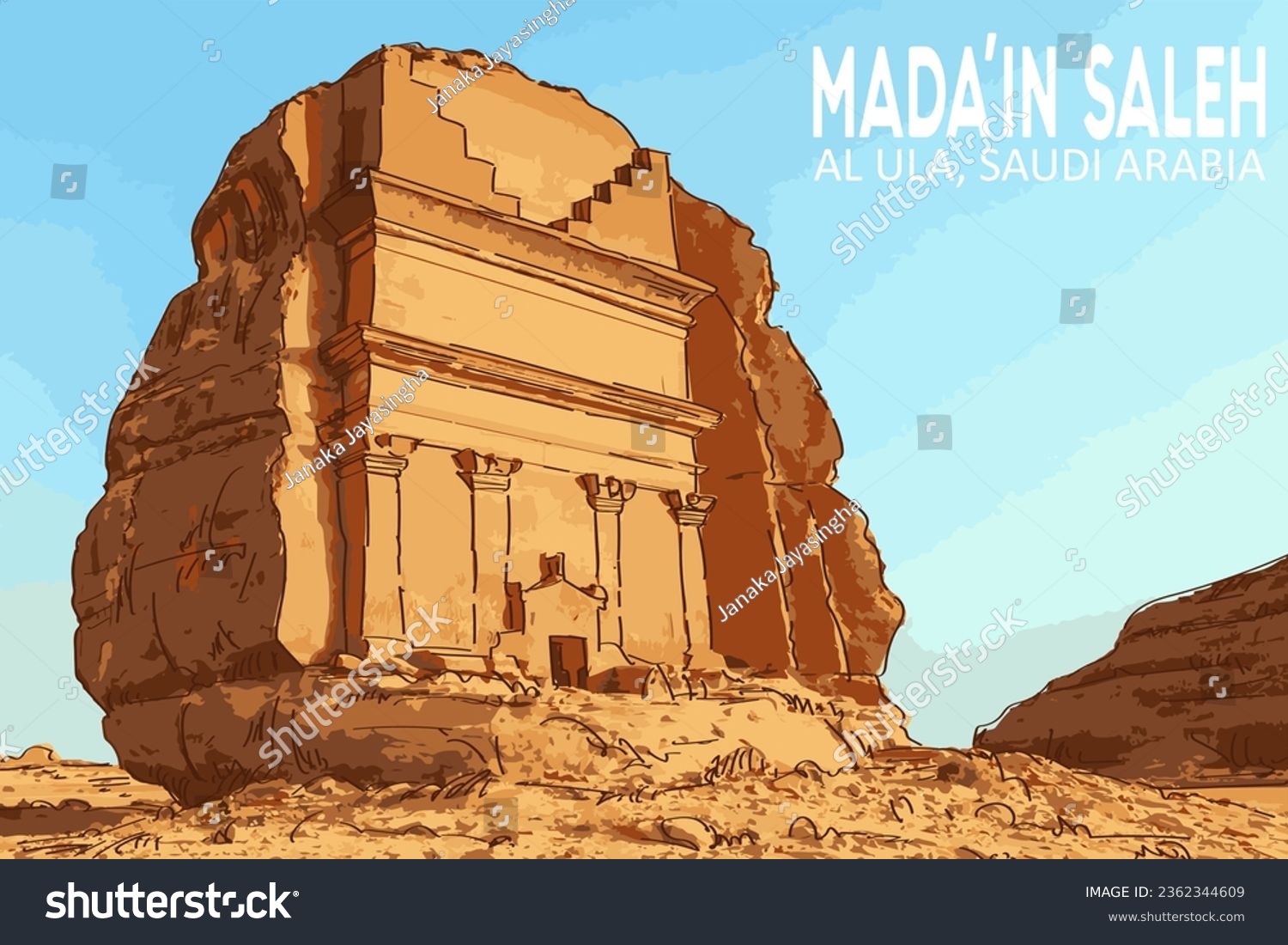 Mada'in saleh, Al ula, Saudi arabia - Royalty Free Stock Vector ...