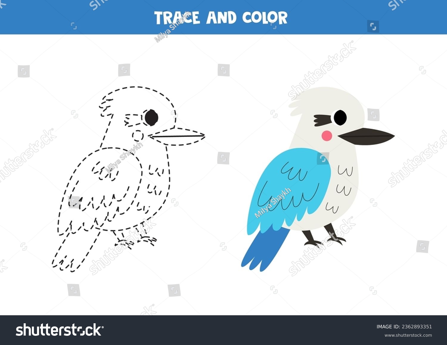 Trace and color cute cartoon kookaburra. - Royalty Free Stock Vector ...