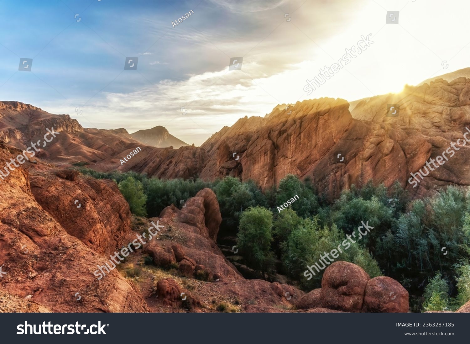 Mountain ridge called Monkey Fingers or Monkey paws in Dades gorge, Atlas Mountains, Morocco., Scenic tourist walking trail. Vacation in Morocco. #2363287185