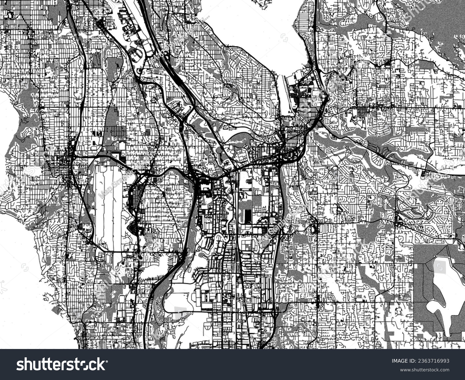 Greyscale vector city map of Renton Washington - Royalty Free Stock ...