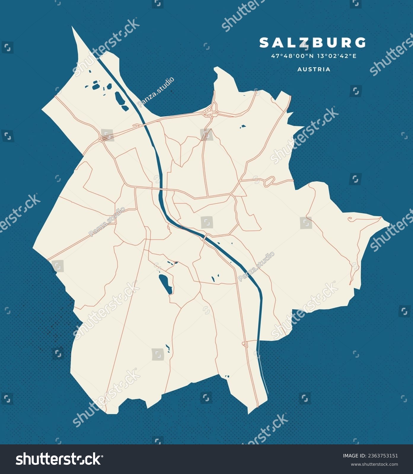 Salzburg Map Vector Poster Flyer Royalty Free Stock Vector 2363753151