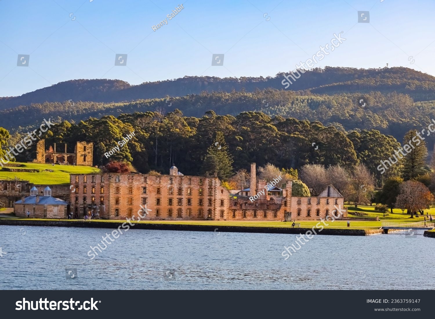 The ruins on the Port Arthur Historic Site surrounded by greenery in Tasmania, Australia #2363759147