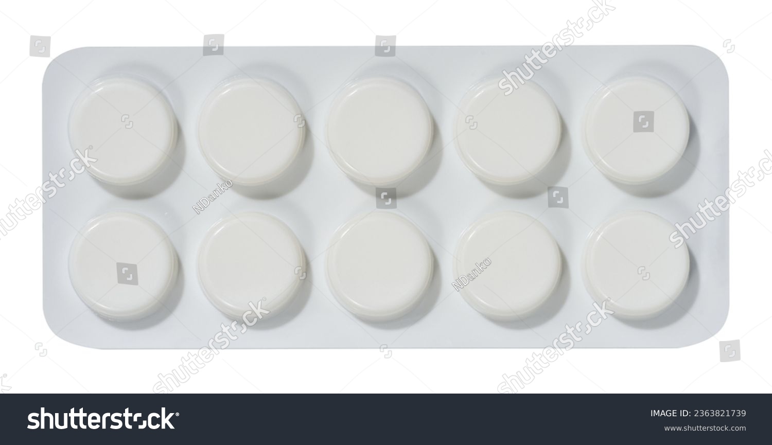 Blister pack with round pills on a white isolated background, top view #2363821739