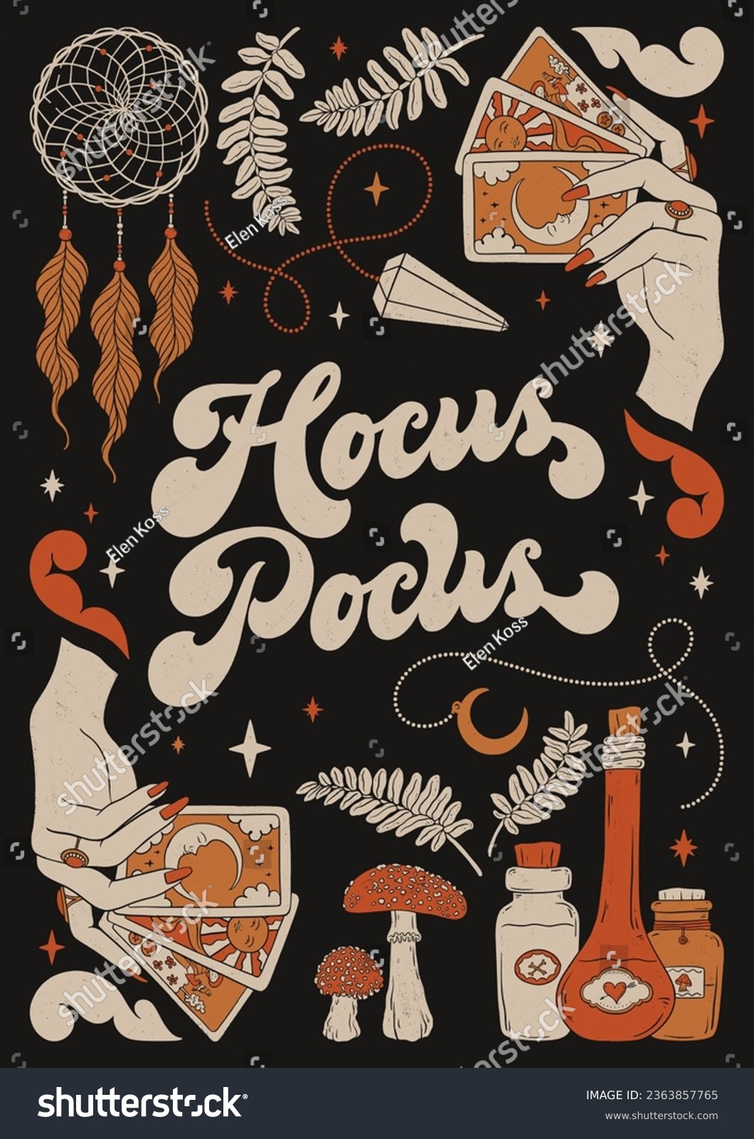 Hocus Pocus - hand drawn lettering phrase. Hand - Royalty Free Stock ...